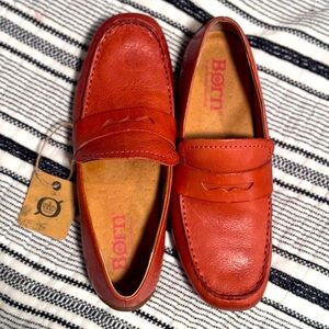 BORN Women's Melinda Leather Penny Loafers | Orange Full Grain Leather | Sz 7.5M